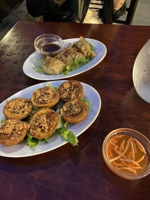 Mini pancakes, and fried dumplings at Bodhi Vegan in Paris