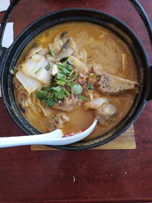 Ragout with smoosh like meat substitute at Bodhi Vegan in Paris