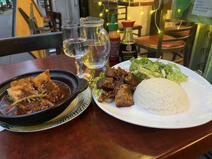 Crispy Duck and Tofu Claypot  at Bodhi Vegan in Paris