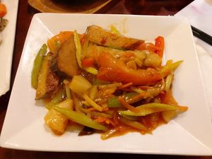 Sweet and sour fish. at Bodhi Vegan in Paris