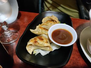 Soy mince filled grilled dumplings at Bodhi Vegan in Paris