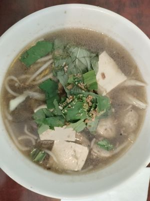 Soupe Pho (zuppa tipica vietnamita con spaghetti di riso, tofu, carne di manzo e prosciutto vegetali, germogli di soia e coriandolo) at Bodhi Vegan in Paris