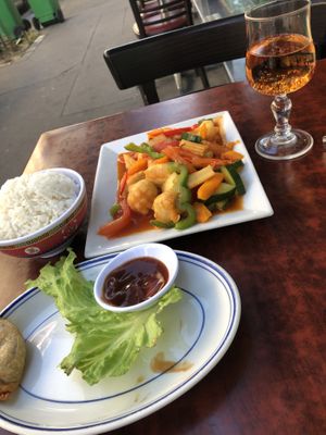 Sweet and sour and fried fritter  at Bodhi Vegan in Paris