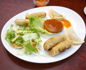 Assortment of hot appetizers at Bodhi Vegan in Paris