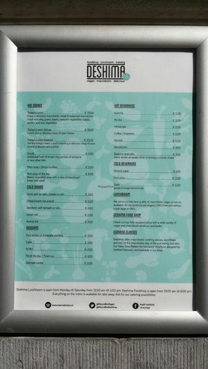 Menu, details on a board inside at Deshima in Amsterdam