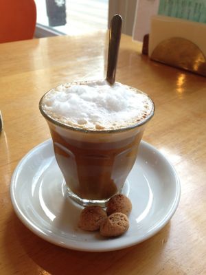 Almond milk cappuccino at Deshima in Amsterdam