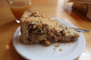 Very delicious homemade apple pie! 3€50, the glass of fresh juice is 2€50. at Deshima in Amsterdam