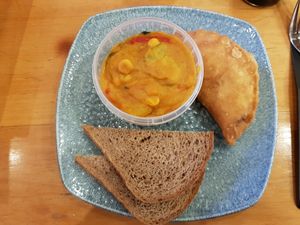 Vegan Curry with seitan samosa at Deshima in Amsterdam