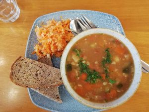 Soup of day and salad at Deshima in Amsterdam