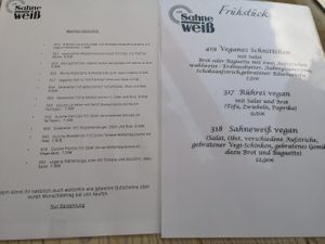 Menu at Cafe Sahneweiss in Bonn