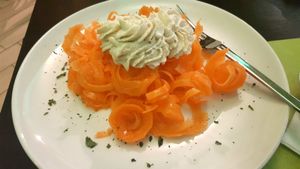 Raw carrots with cashew cream, I think. (eaten on Dec 5, 2017) at Piperita in Casalnuovo Di Napoli