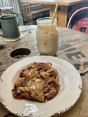 Vegan s’mores cookie and iced oat milk blueberry maple fog  at The Barn Coffee in Mahone Bay
