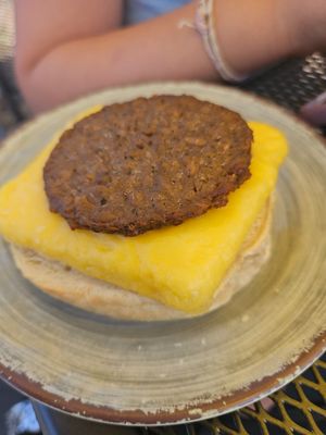 Beyond meat just egg Chao bagel ( top removed) at Sunshine Drip Coffee Lounge in Coupeville