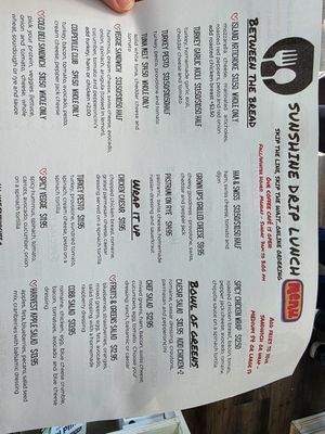 Lunch menu at Sunshine Drip Coffee Lounge in Coupeville