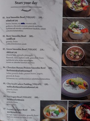 Vegan items in the menu at Rustic & Blue in Chiang Mai