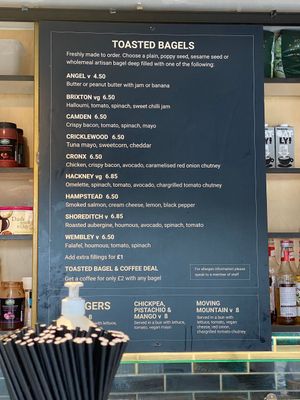 Savoury menu - vegan options labeled 'v' at Oatopia - Kiosk in Croydon
