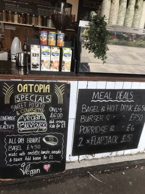 Well labelled vegan options , vegan milks  at Oatopia - Kiosk in Croydon