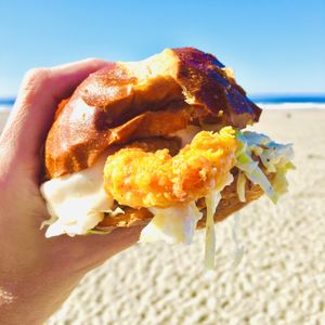 Mermaid Sandwich (vegan shrimp, coleslaw, garlic aioli) at CyBelle's Front Room in San Francisco