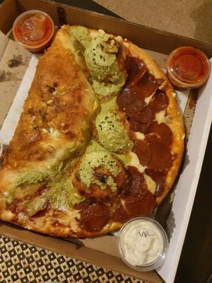 Vegan Triathlon  with pepperoni pizza garlic knots and vegan mac n cheese calzone  at CyBelle's Front Room in San Francisco