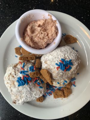 Half order of vegan cheesecake beignets   at CyBelle's Front Room in San Francisco