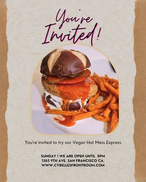 Try our most deliciously vegan Hot mess express 🍃🍃🌈🍃🍃🌈💙💚 at CyBelle's Front Room in San Francisco