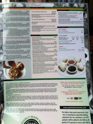 Vegan menu   at CyBelle's Front Room in San Francisco