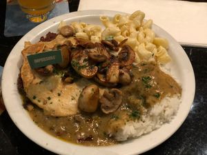 Impossible burger Moco Loco with sautéed mushrooms at CyBelle's Front Room in San Francisco