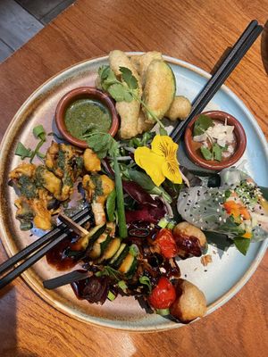 Mix of starters  at Golden Temple in Amsterdam