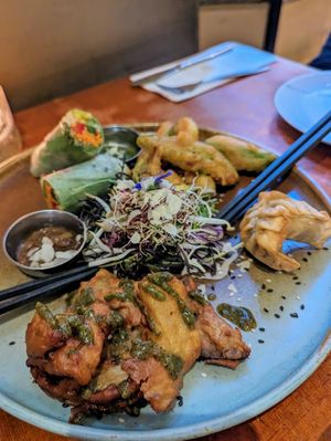Vegan mixed appetizer platter at Golden Temple in Amsterdam