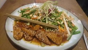 Tempeh, peanut & vegetable salad at Golden Temple in Amsterdam