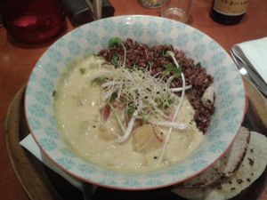 Thai soup with red rice at Golden Temple in Amsterdam