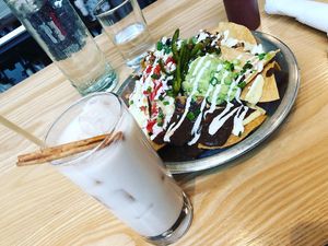 Horchata and jackfruit nachos! at BoltCutter in Salt Lake City