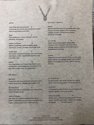 The menu... at BoltCutter in Salt Lake City