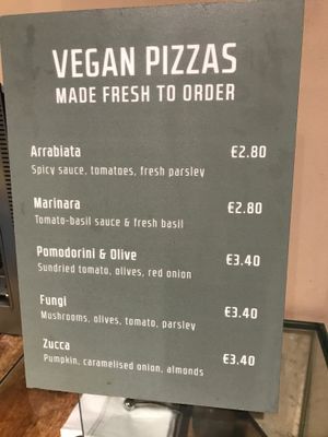 Vegan pizza menu at Sugo Pizza Al Taglio in Amsterdam