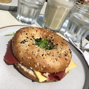 Pastrami bagel   at Square Roots in Whitley Bay