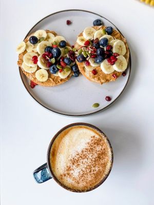 Berry Bagel & Oat Cappuccino at Square Roots in Whitley Bay
