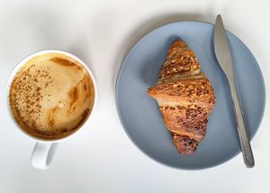 Dirty Biscuit (Biscoff Coffee) & Blueberry Croissant at Square Roots in Whitley Bay