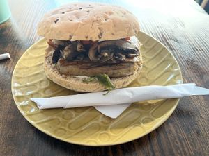 Sausage sarnie with added mushrooms  at Square Roots in Whitley Bay