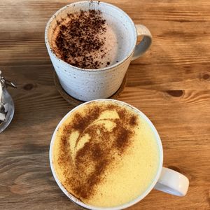 Turmeric latte and chocolate   at Square Roots in Whitley Bay