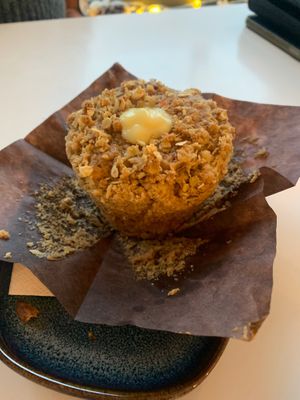 Apple Crumble muffin. You can keep the Pyramids and the Moon landings. This is the pinnacle of human achievement to date. at Square Roots in Whitley Bay