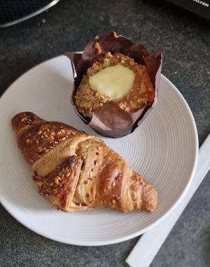 Blueberry croissant and apple crumble muffin #Veganuary at Square Roots in Whitley Bay