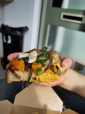 Veg and feta hash on toast at Square Roots in Whitley Bay