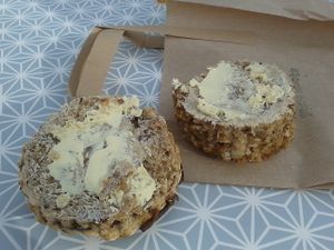 Date and walnut scone with vegan butter at Square Roots in Whitley Bay