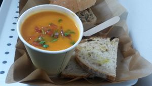 Thai sweet potato soup with sour dough at Square Roots in Whitley Bay