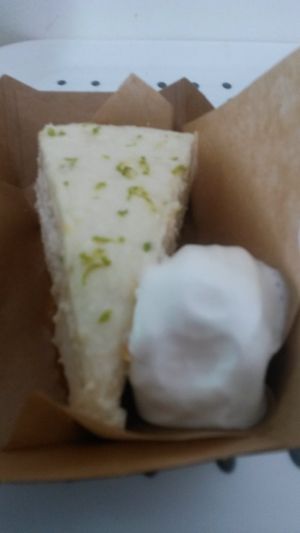 Lemon and lime cheesecake with cream at Square Roots in Whitley Bay