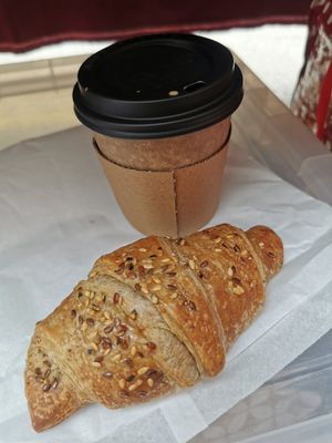 Perfect start to the day. Blueberry jam croissant and coffee at Square Roots in Whitley Bay