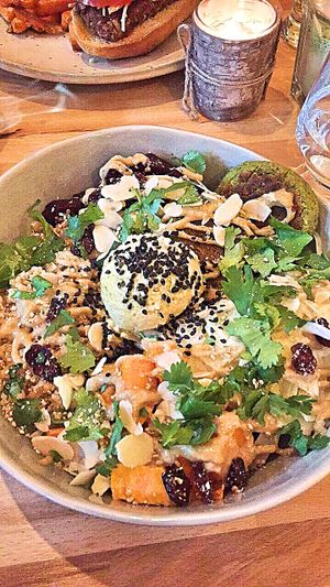 Butternut, cranberry, Presley, hummus, beet, falafel, almond, quinoa... at Oh My Greens in Montpellier