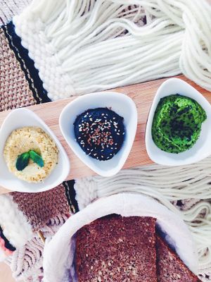 Spinach, fennel and charcoal houmous ❤️ at Oh My Greens in Montpellier