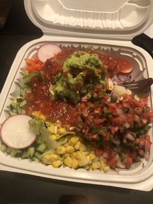Mexican salad with guacamole , salsa, pico de gallo   at New Wave Burritos in Huntington
