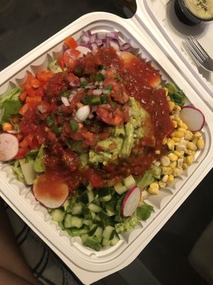 Mexican salad with guacamole pico de gallo and spicy salsa   at New Wave Burritos in Huntington